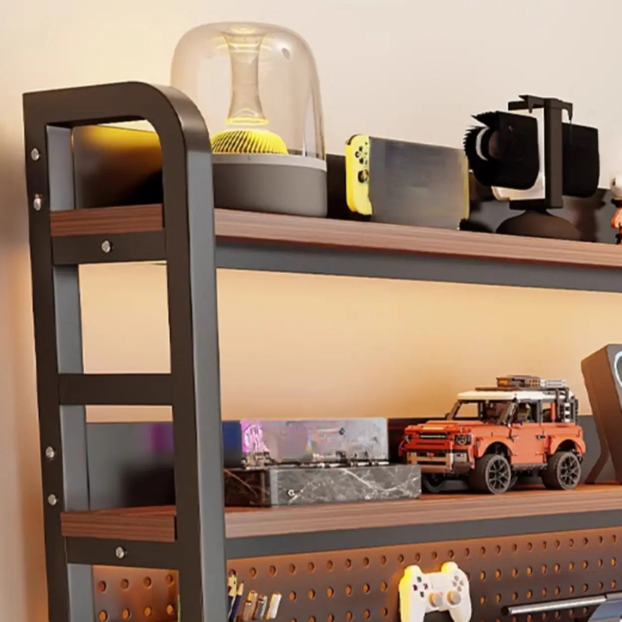 Brown Wood Computer Desk with Storage — White / Table Only