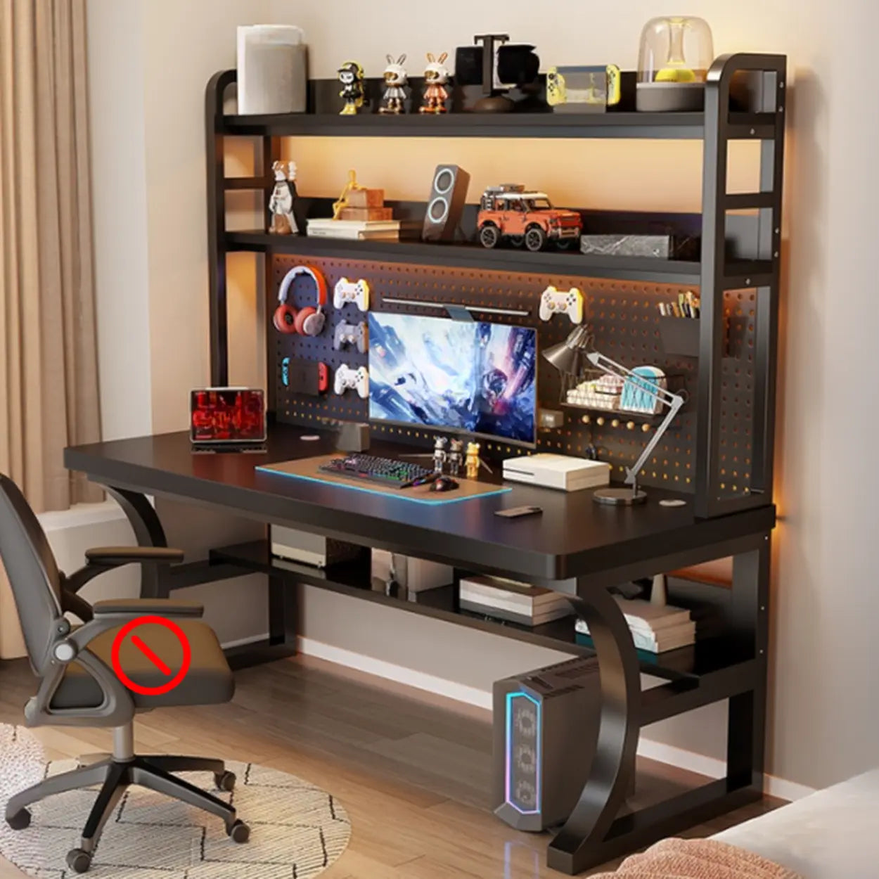 Brown Wood Computer Desk with Storage — White / Table Only