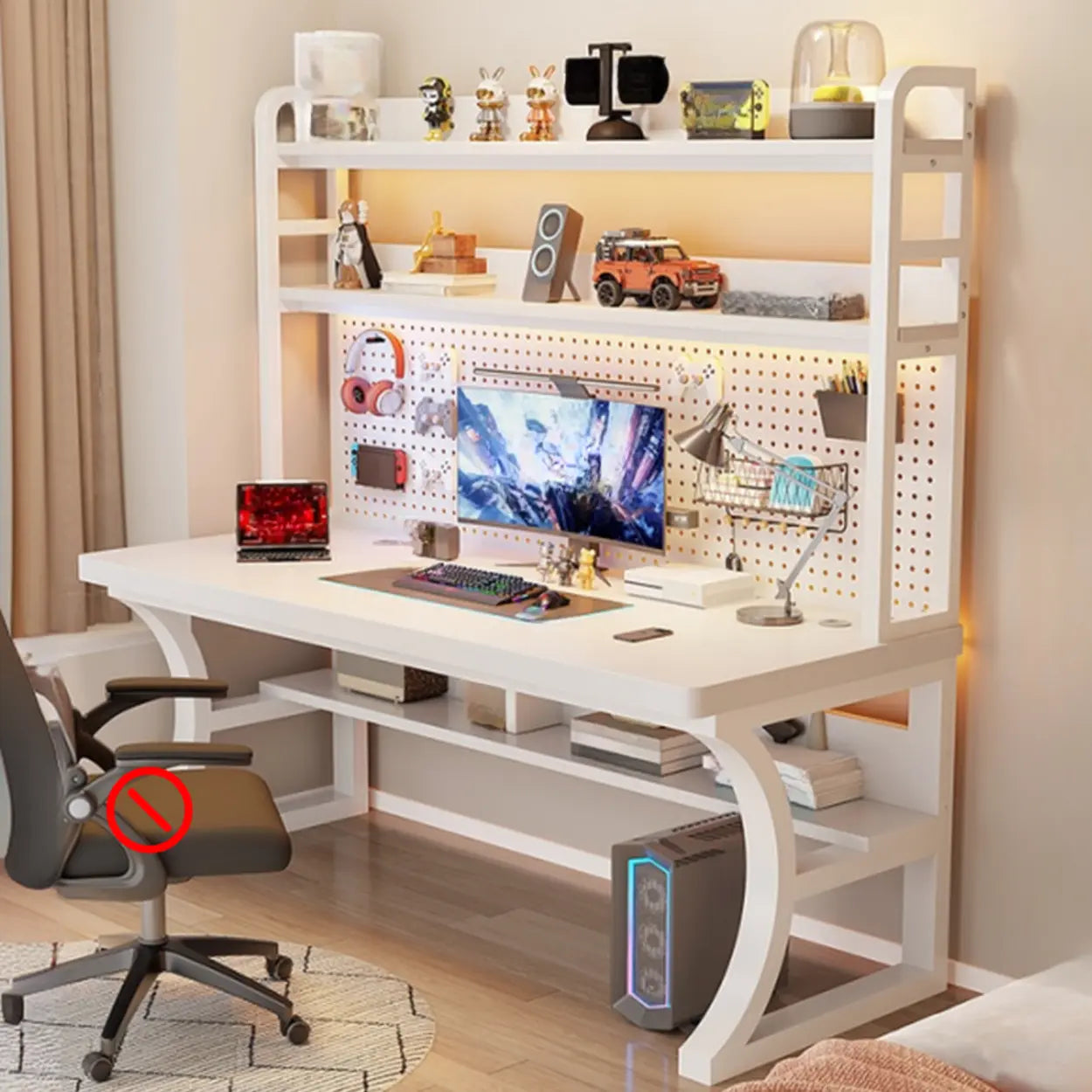 Brown Wood Computer Desk with Storage — White-Black / Table Only