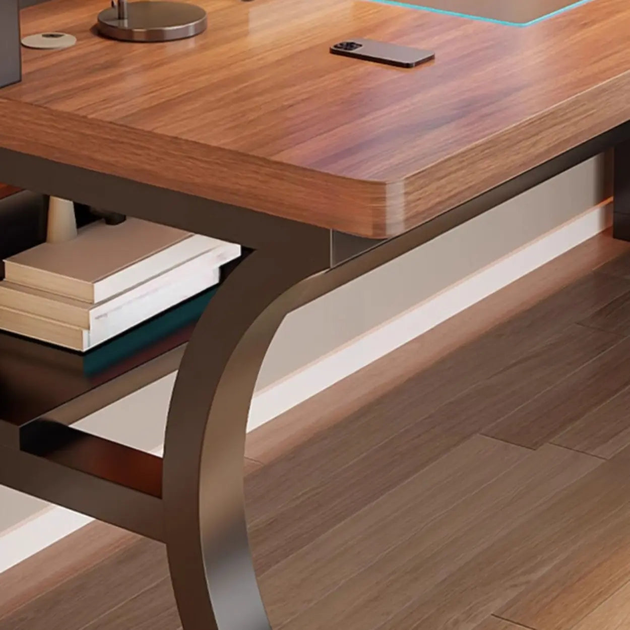 Brown Wood Computer Desk with Storage — White-Black / Table Only