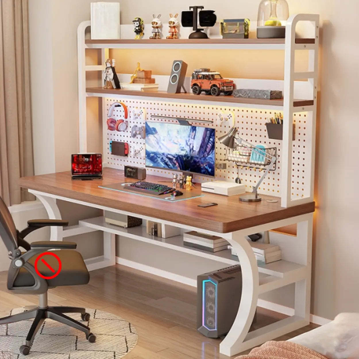 Brown Wood Computer Desk with Storage — Black / Table Only