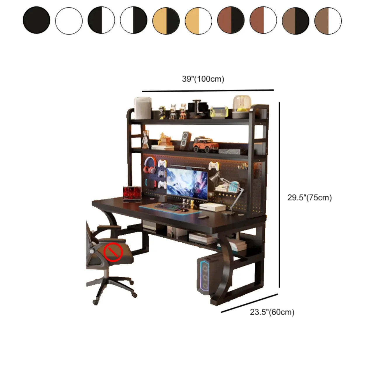 Brown Wood Computer Desk with Storage — Wood-Black / Table Only