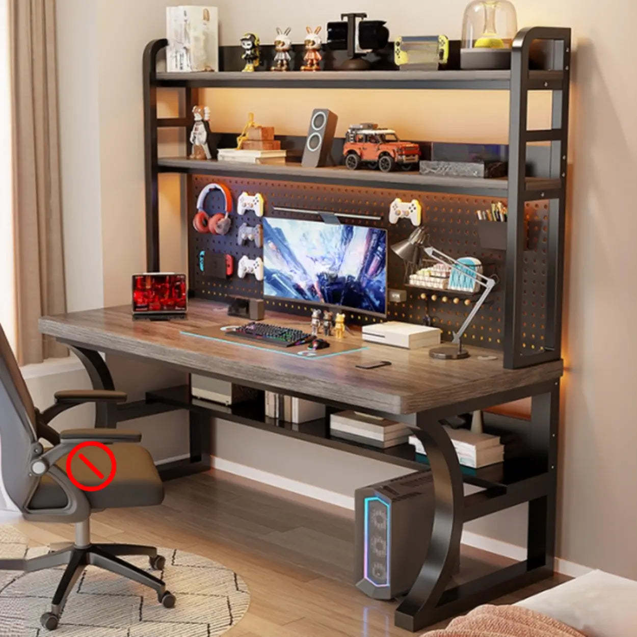 Brown Wood Computer Desk with Storage — Black / Table Only