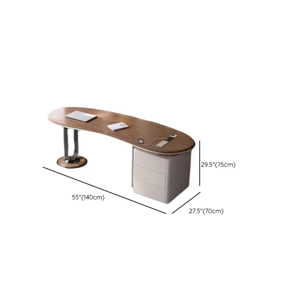 Brown Wood Curved Reception Desk with Drawers