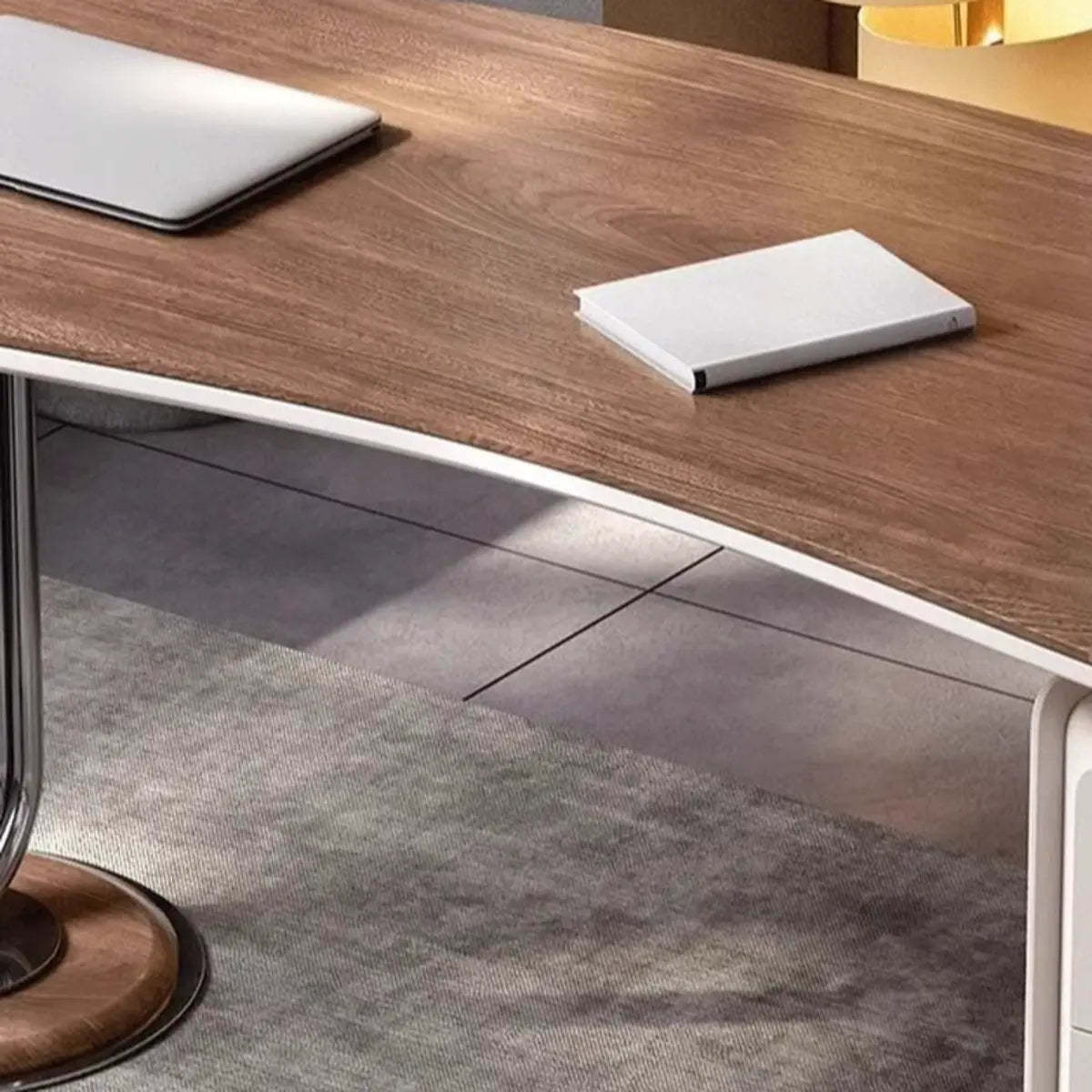 Brown Wood Curved Reception Desk with Drawers