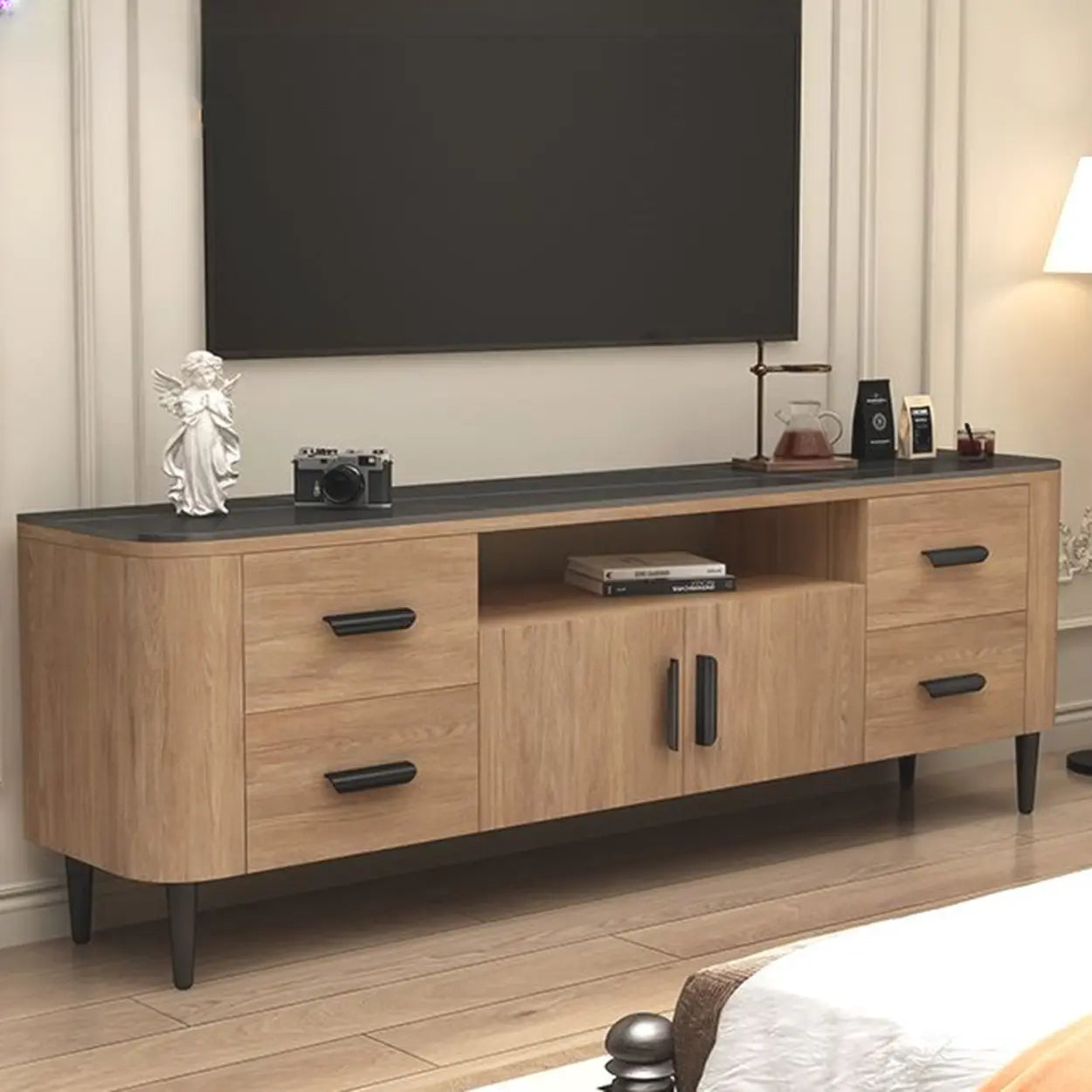 Brown Wood Drawer Cabinet Rectangular TV Stand