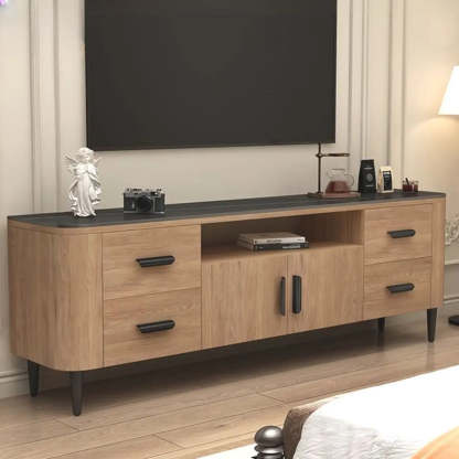 Brown Wood Drawer Cabinet Rectangular TV Stand