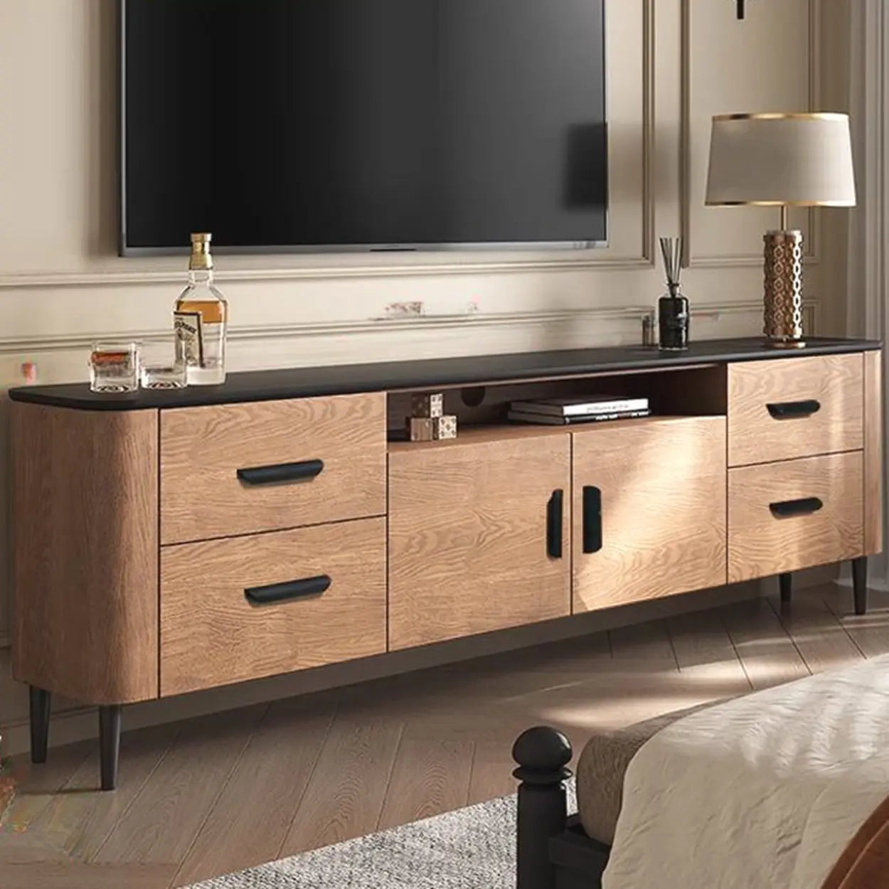 Brown Wood Drawer Cabinet Rectangular TV Stand