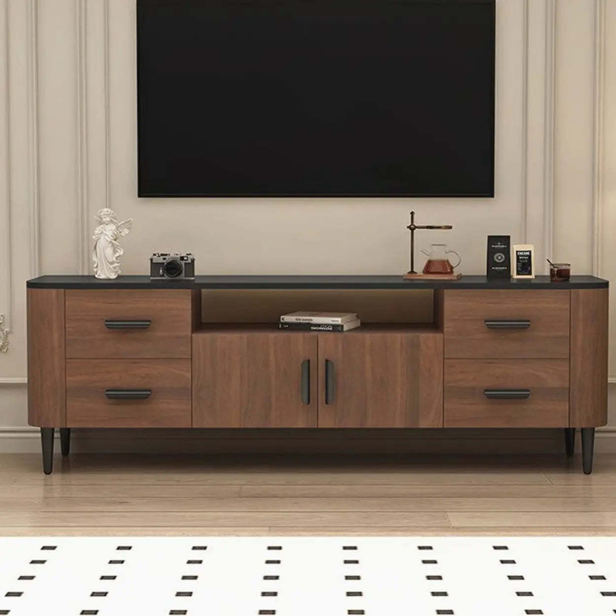 Brown Wood Drawer Cabinet Rectangular TV Stand