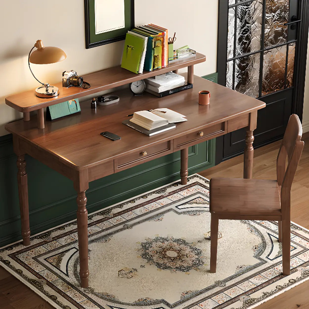 Brown Wood Hutch Drawer Writing Desk