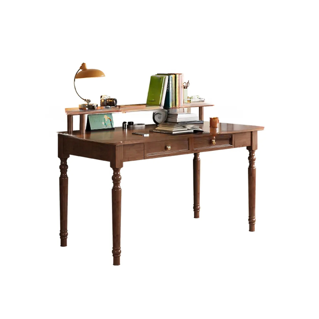 Brown Wood Hutch Drawer Writing Desk — White / Table Only