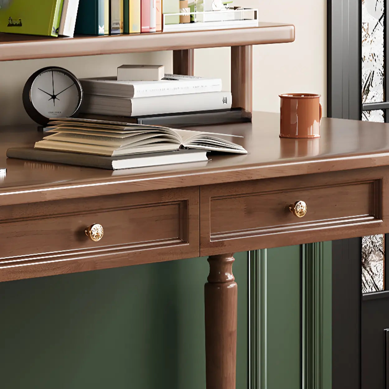 Brown Wood Hutch Drawer Writing Desk — Brown / Table Only