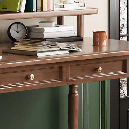 Brown Wood Hutch Drawer Writing Desk — Brown / Table Only