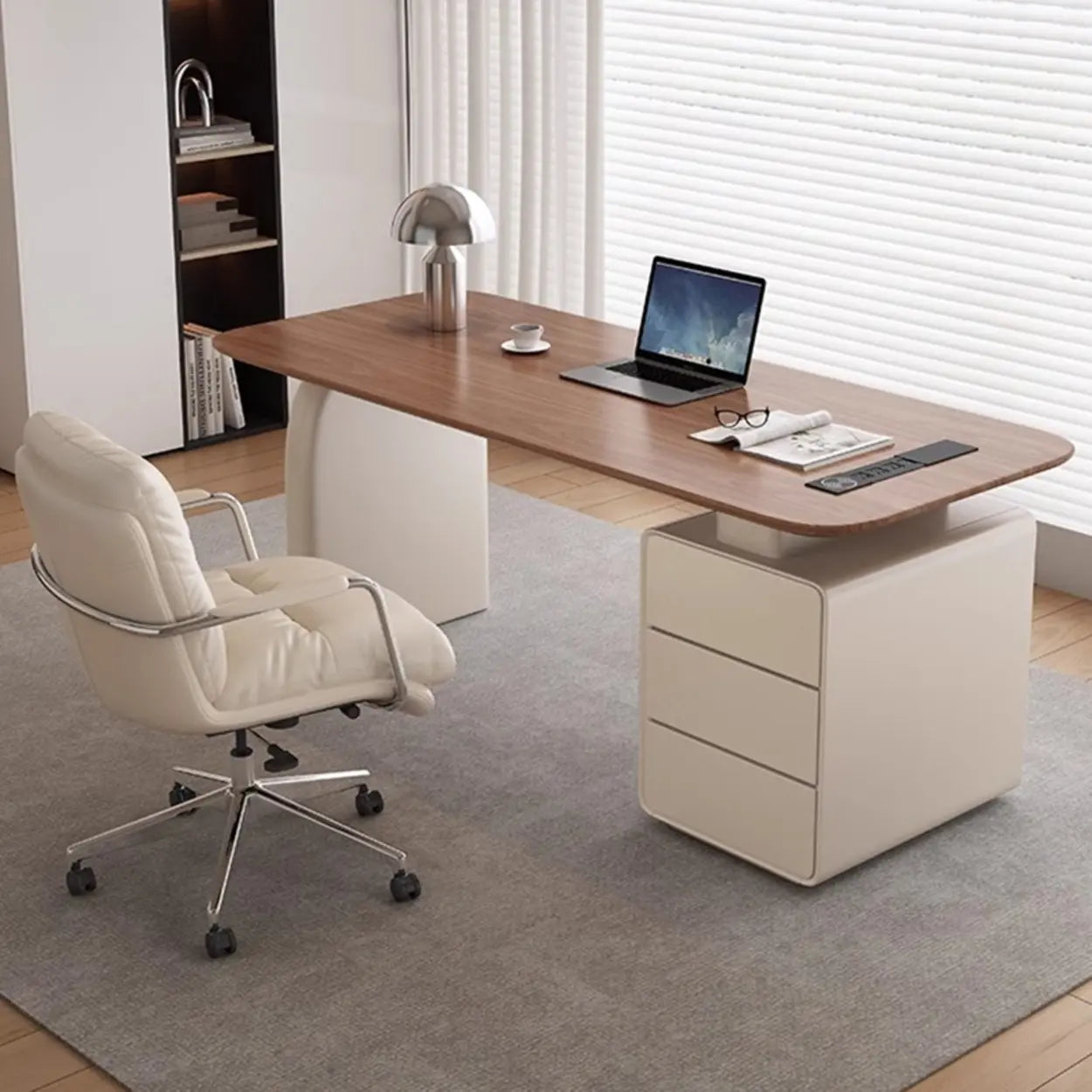 Brown Wood Rectangular Executive Desk with Drawers — Table Only