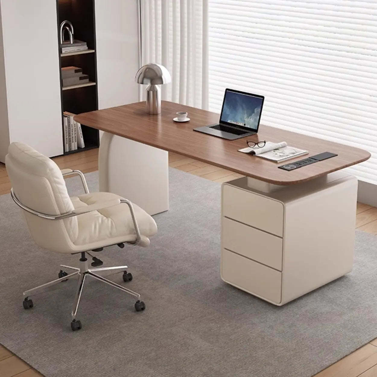 Brown Wood Rectangular Executive Desk with Drawers — Table Only