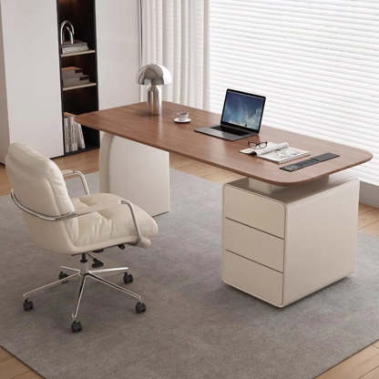 Brown Wood Rectangular Executive Desk with Drawers — Table Only