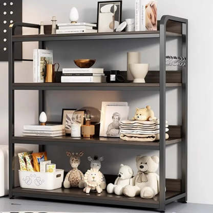 Brown Wood Open Metal Frame Wide Bookcase — Off-White