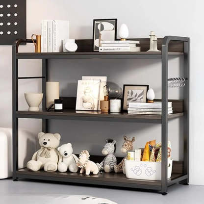 Brown Wood Open Metal Frame Wide Bookcase — Off-White