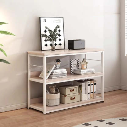 Brown Wood Open Metal Frame Wide Bookcase — Black