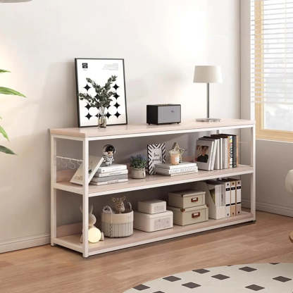 Brown Wood Open Metal Frame Wide Bookcase