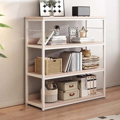 Brown Wood Open Metal Frame Wide Bookcase