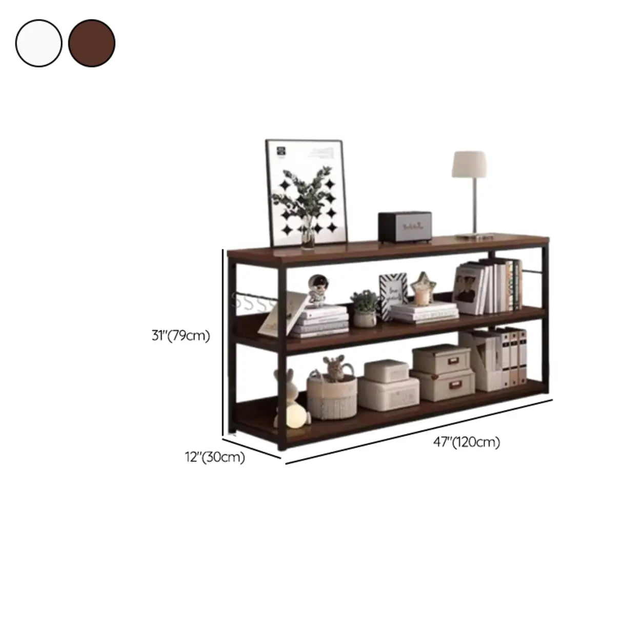 Brown Wood Open Metal Frame Wide Bookcase