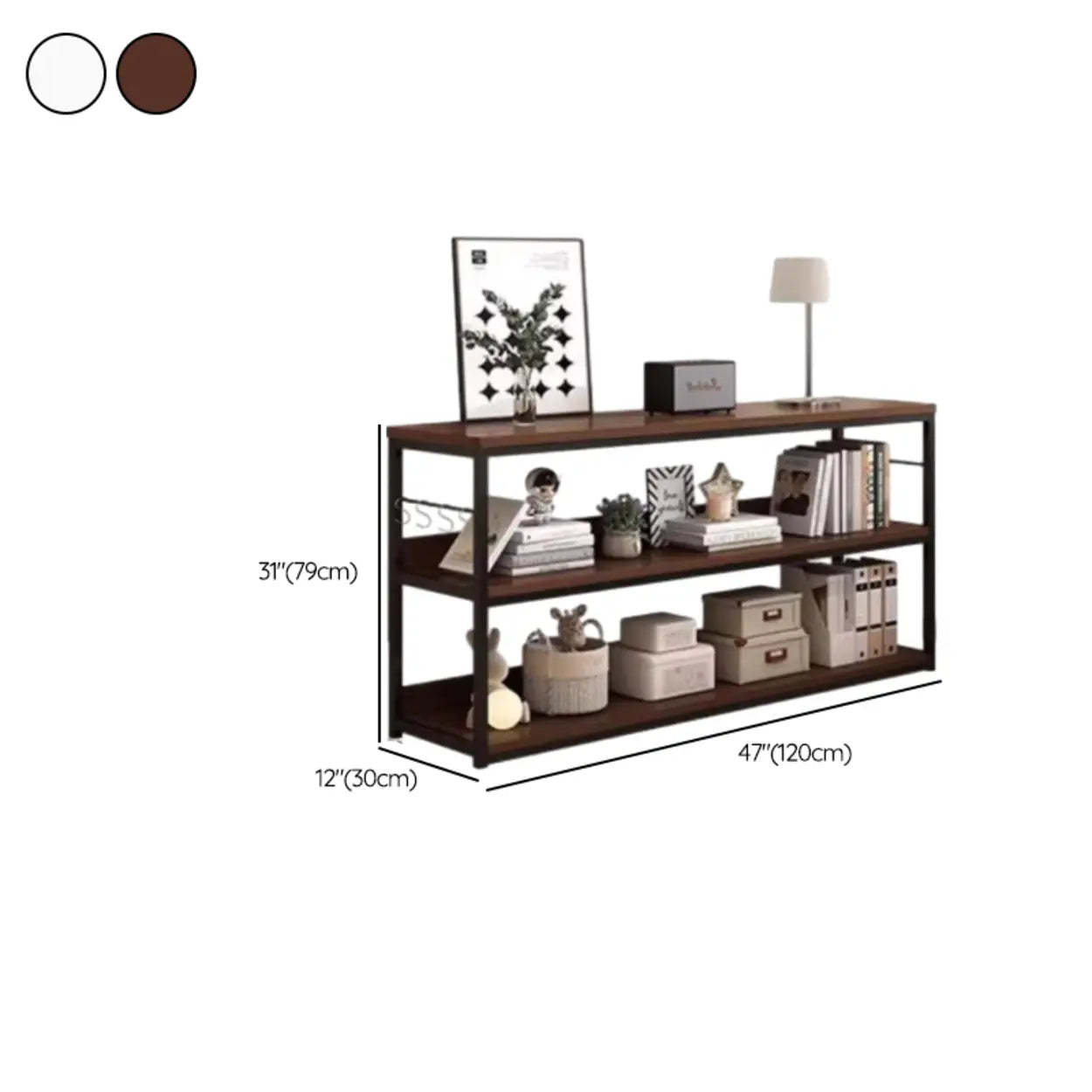 Brown Wood Open Metal Frame Wide Bookcase