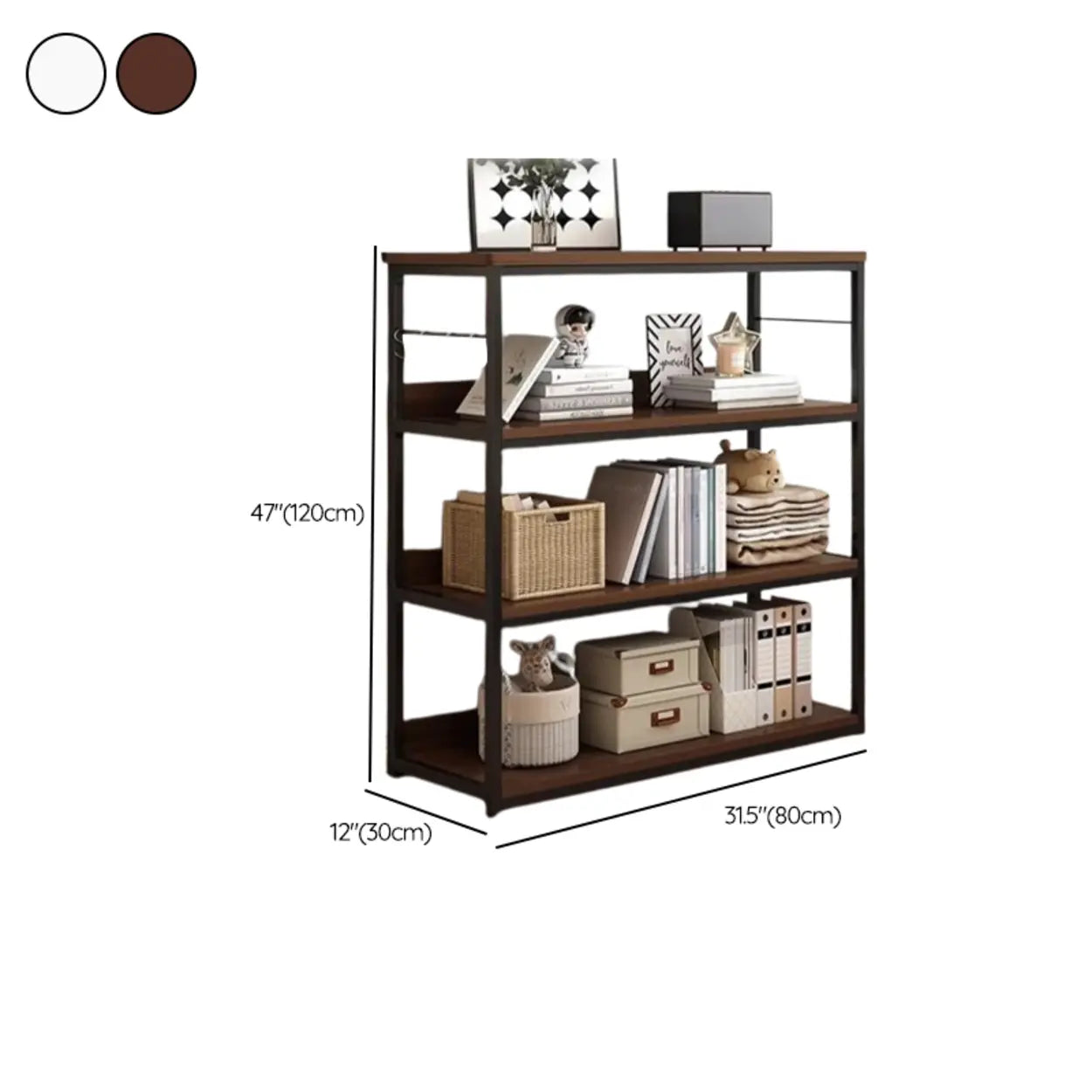 Brown Wood Open Metal Frame Wide Bookcase