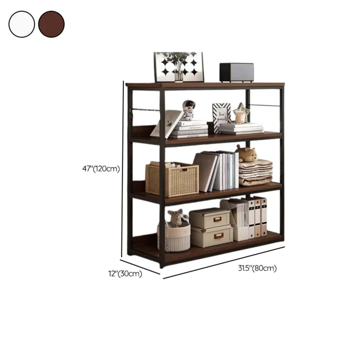 Brown Wood Open Metal Frame Wide Bookcase