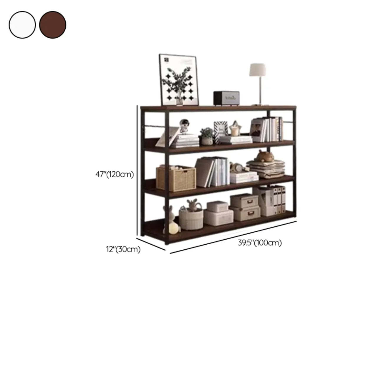 Brown Wood Open Metal Frame Wide Bookcase
