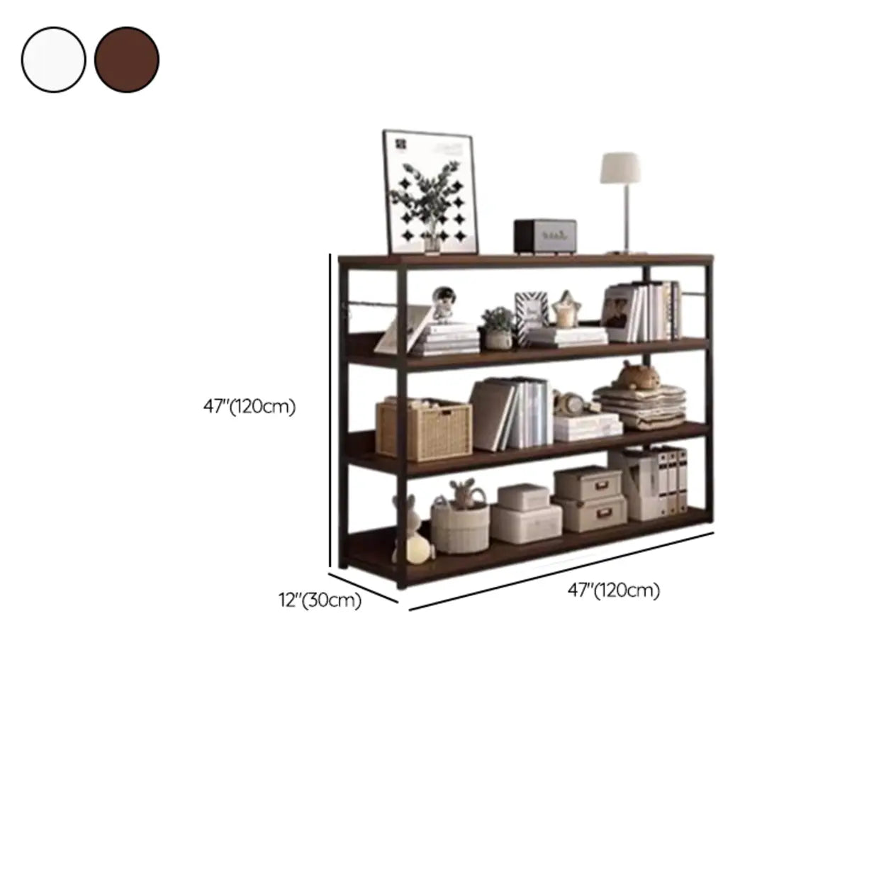 Brown Wood Open Metal Frame Wide Bookcase