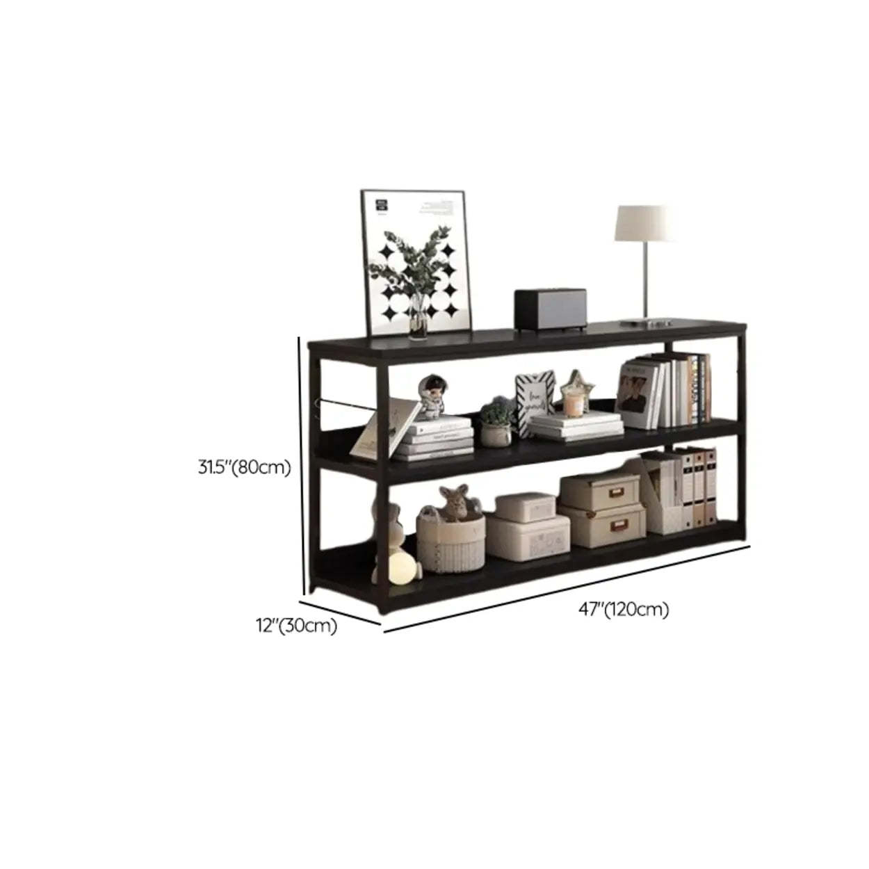 Brown Wood Open Metal Frame Wide Bookcase
