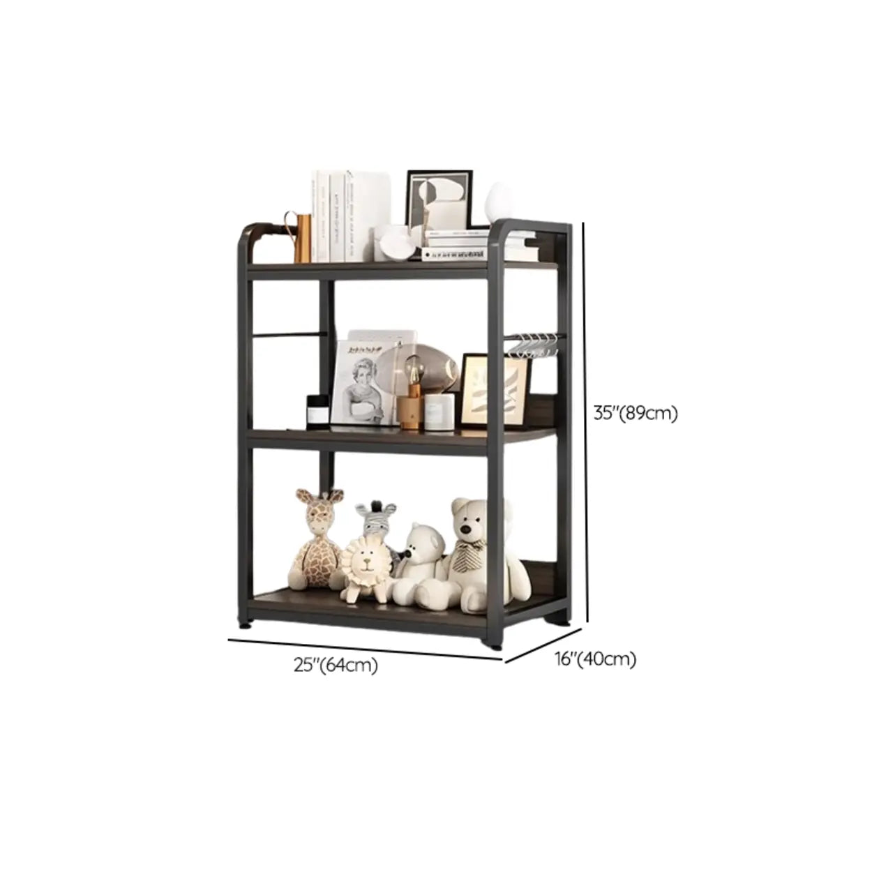 Brown Wood Open Metal Frame Wide Bookcase