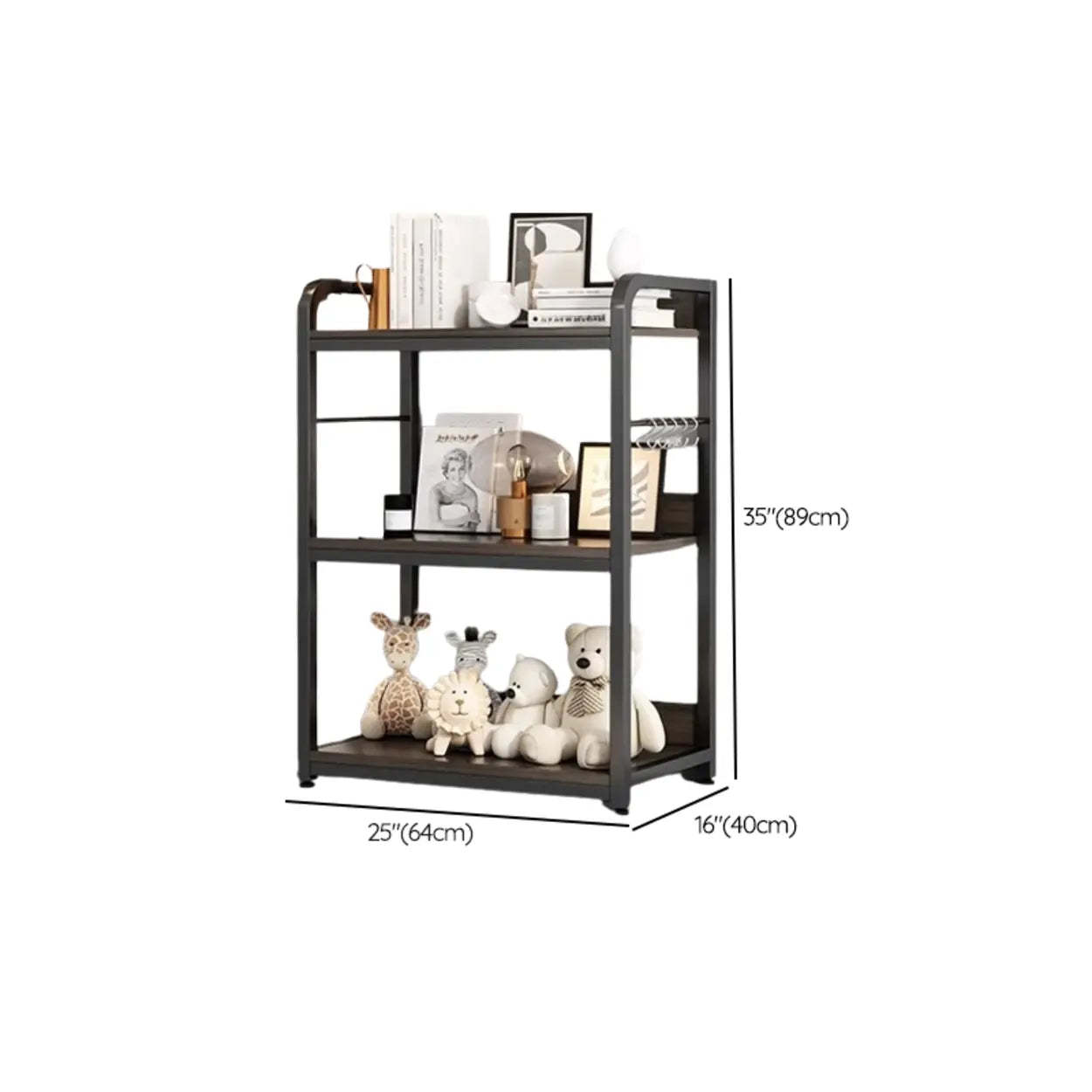 Brown Wood Open Metal Frame Wide Bookcase