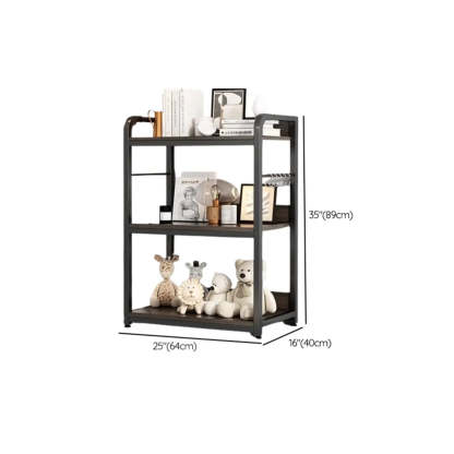Brown Wood Open Metal Frame Wide Bookcase