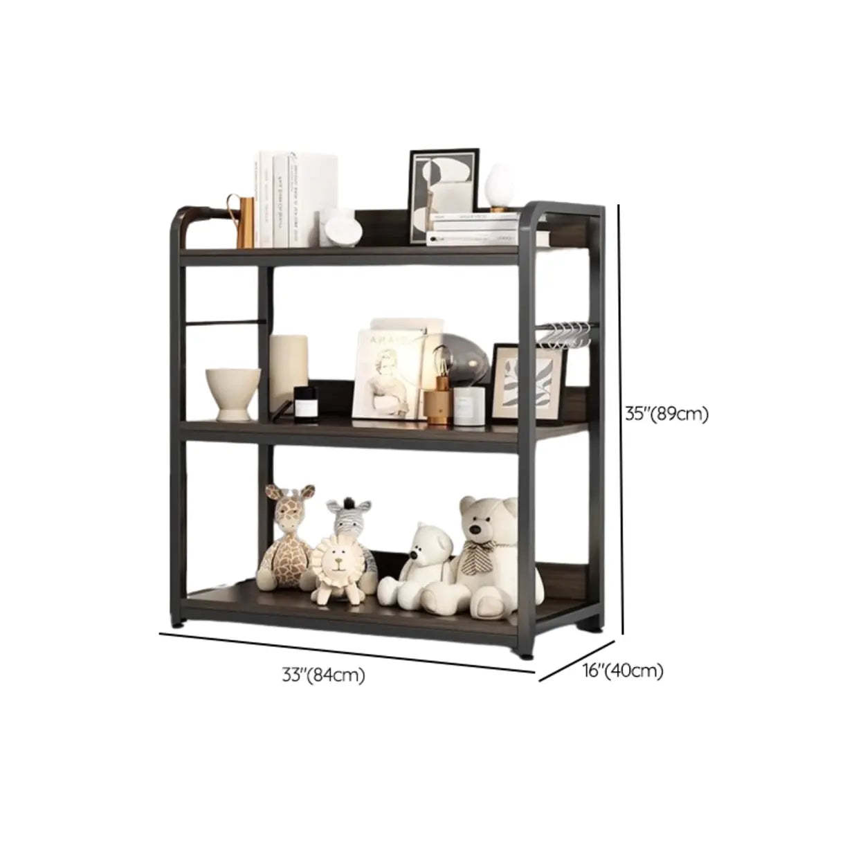 Brown Wood Open Metal Frame Wide Bookcase