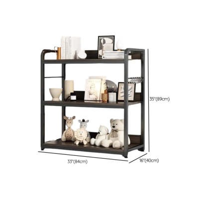 Brown Wood Open Metal Frame Wide Bookcase