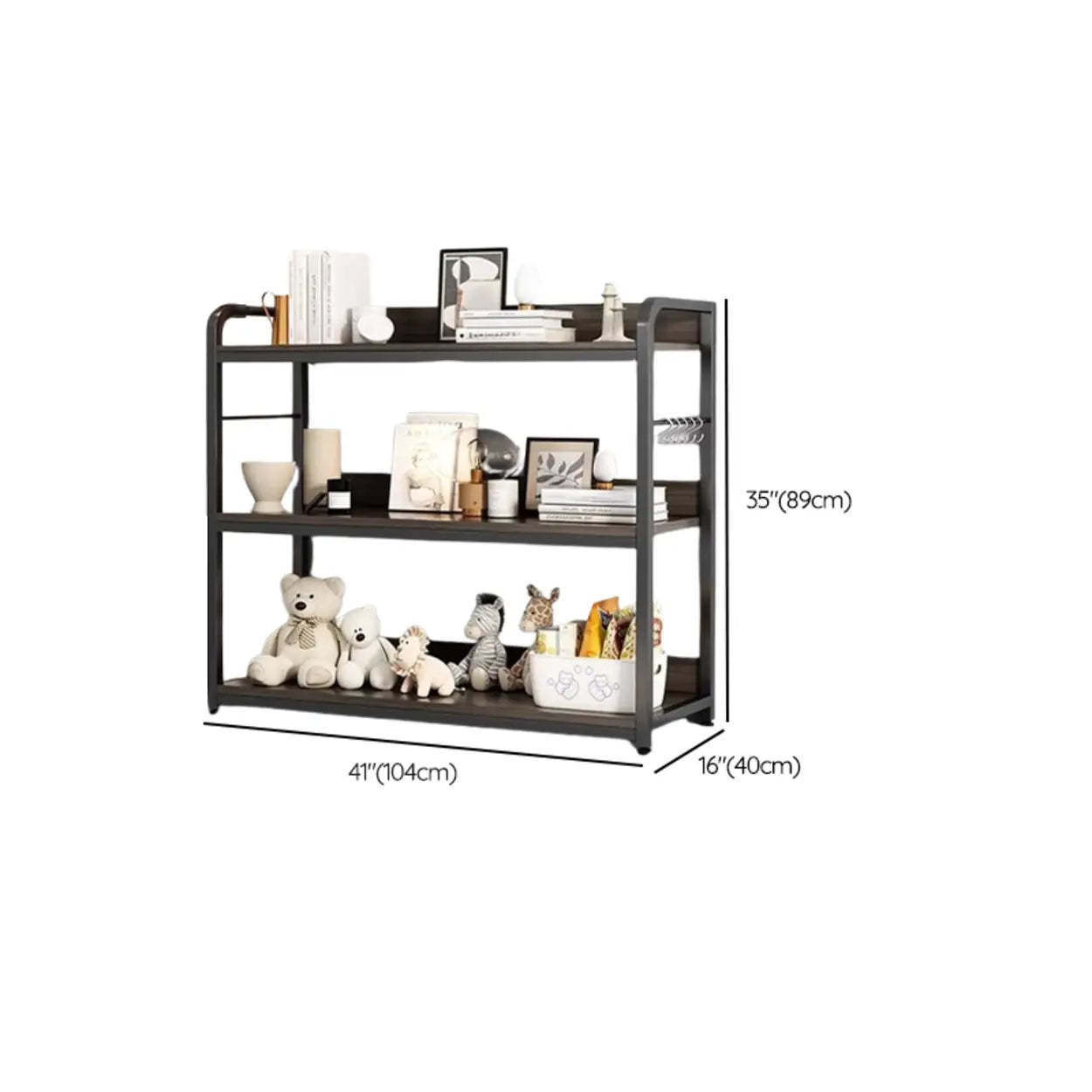 Brown Wood Open Metal Frame Wide Bookcase
