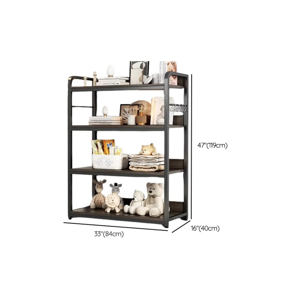 Brown Wood Open Metal Frame Wide Bookcase