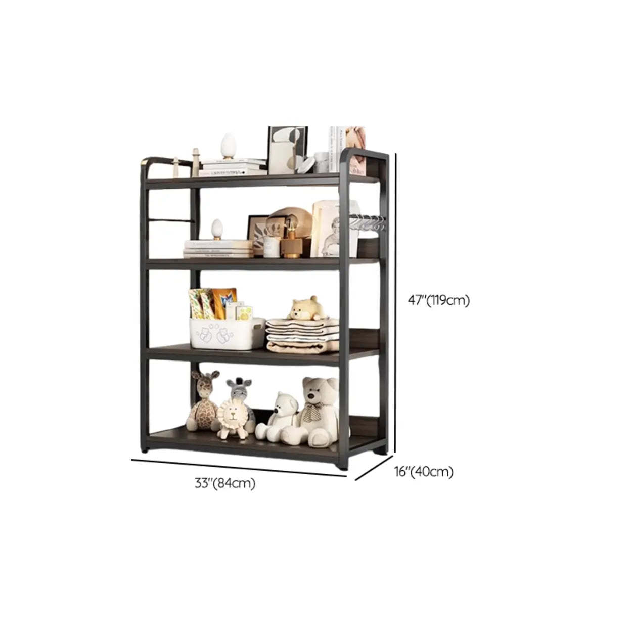 Brown Wood Open Metal Frame Wide Bookcase