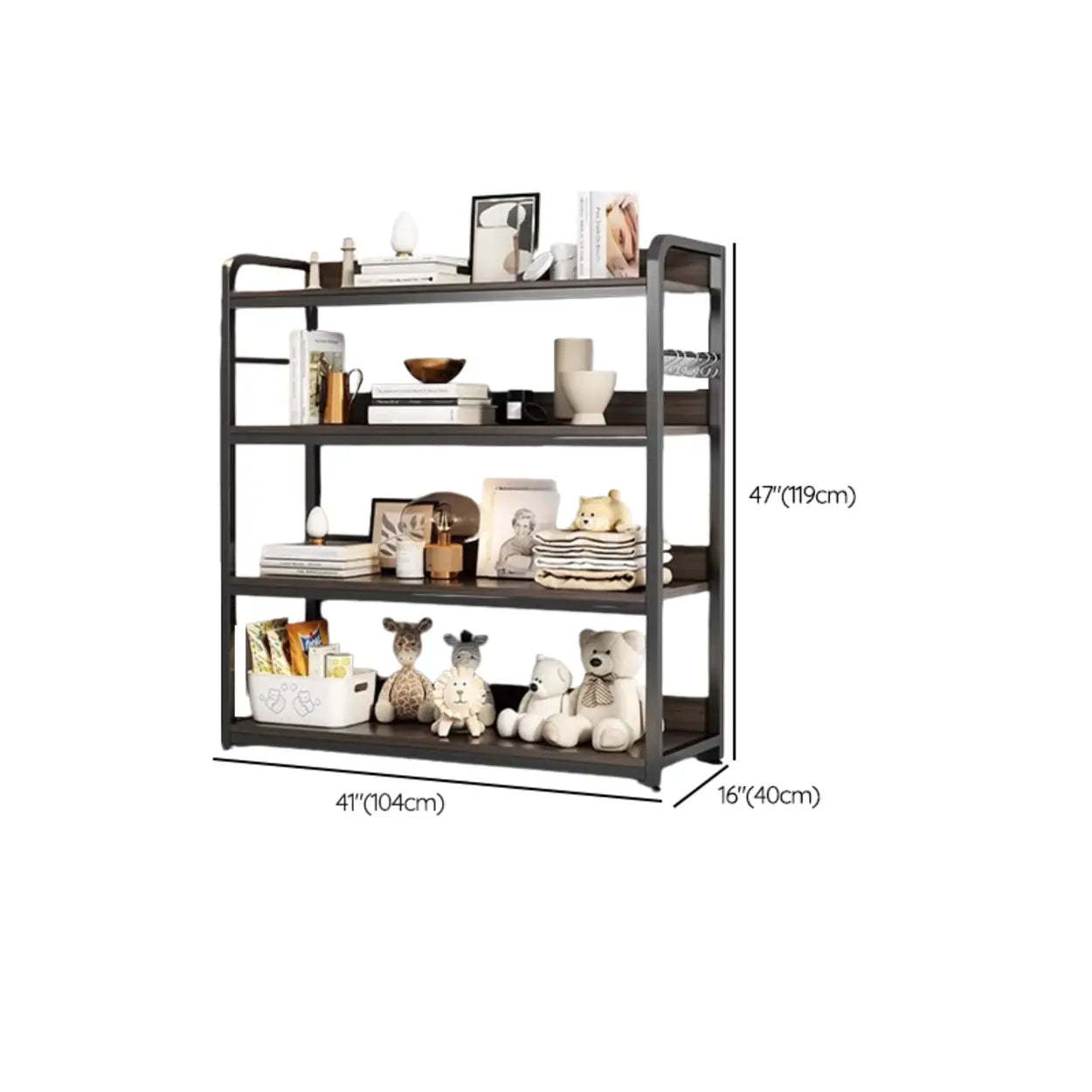 Brown Wood Open Metal Frame Wide Bookcase