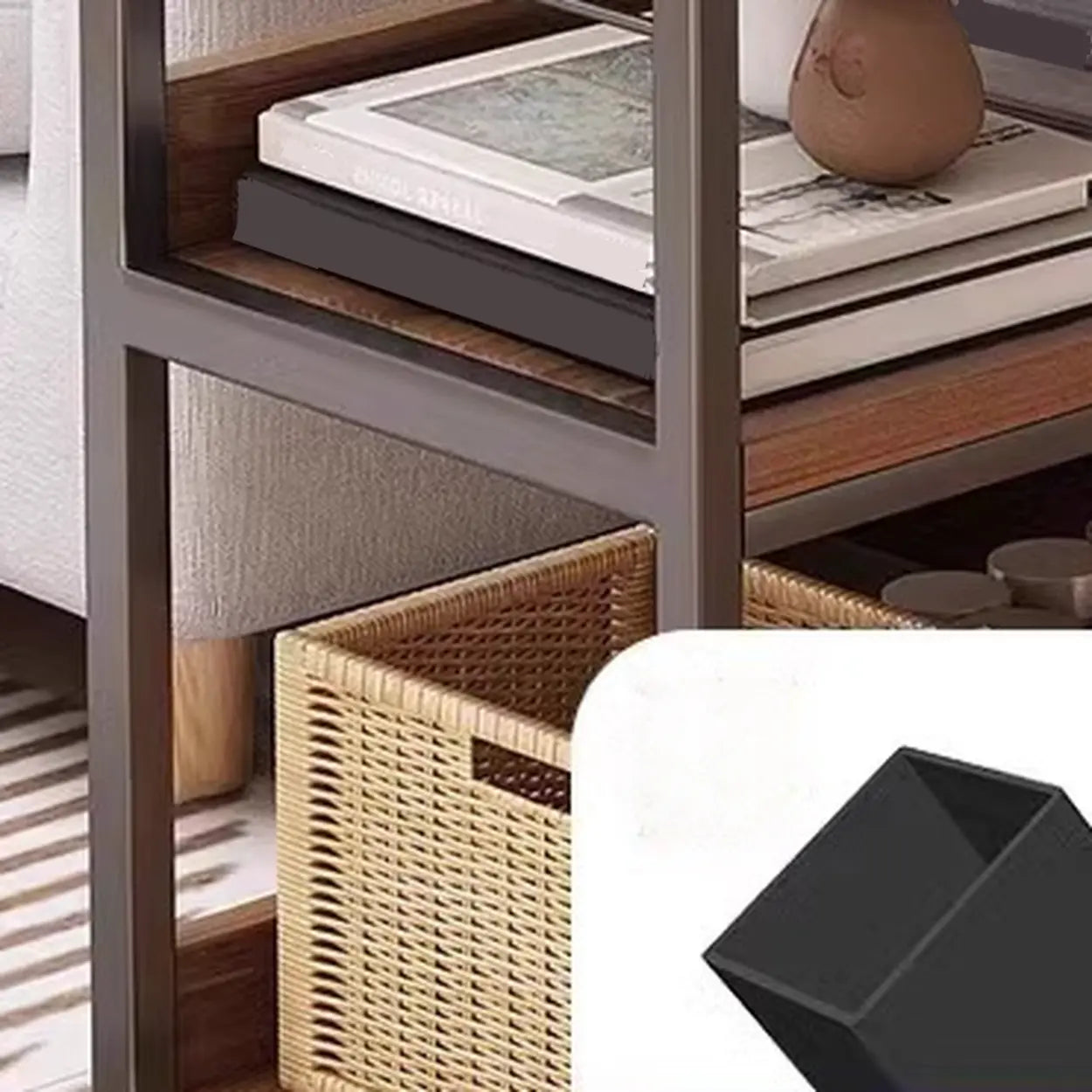 Brown Wood Open Metal Frame Wide Bookcase — Brown