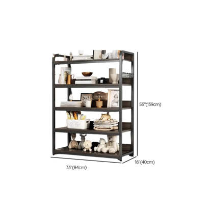 Brown Wood Open Metal Frame Wide Bookcase