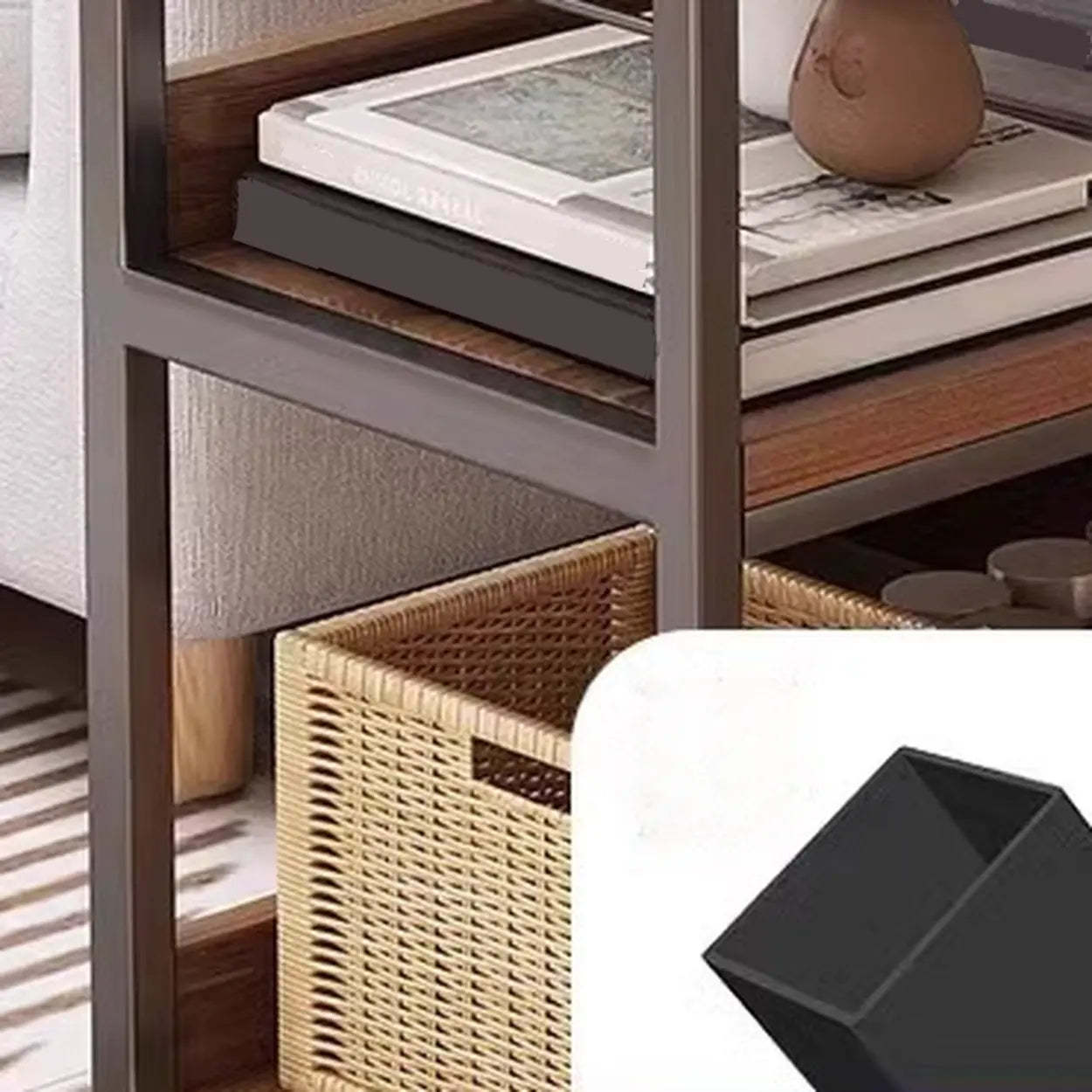 Brown Wood Open Metal Frame Wide Bookcase — Brown