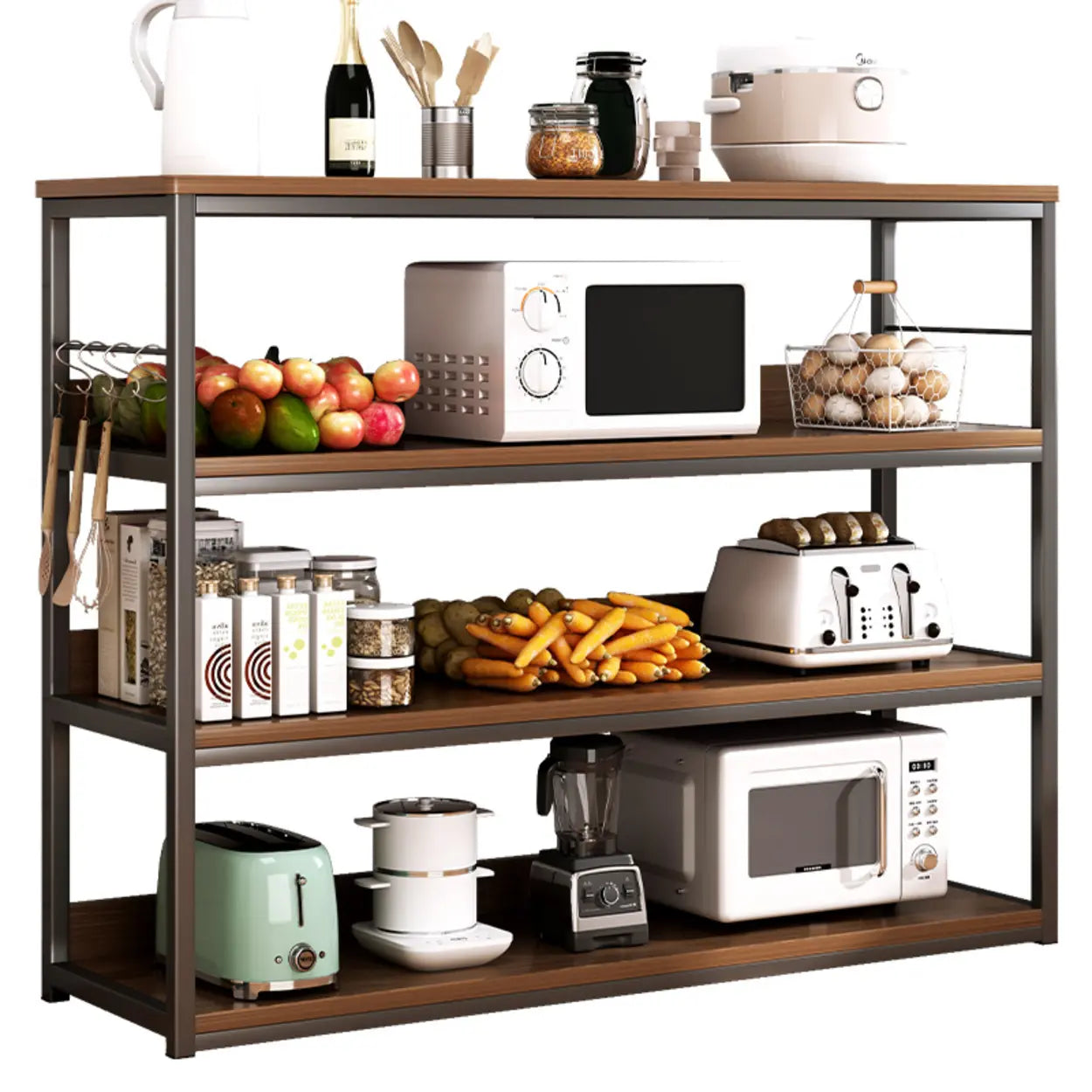 Brown Wood Open Metal Frame Wide Bookcase — Brown