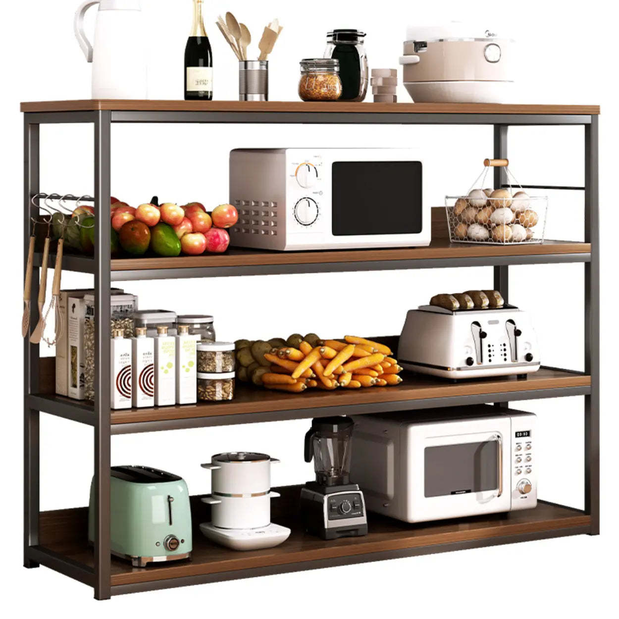 Brown Wood Open Metal Frame Wide Bookcase — Brown