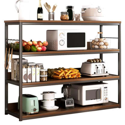 Brown Wood Open Metal Frame Wide Bookcase — Brown