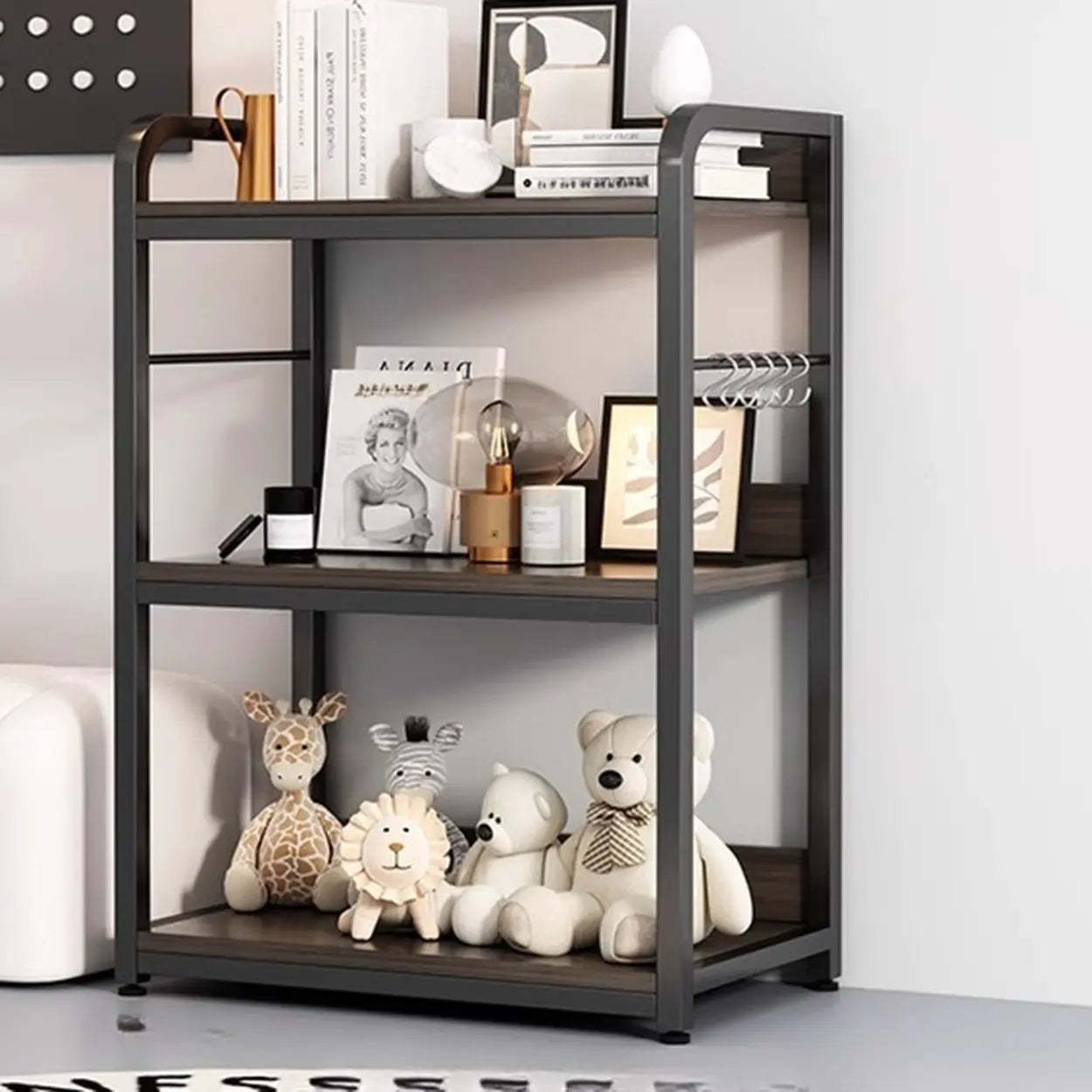 Brown metal open frame bookcases - modern — 25"L x 16"W x 35"H / Walnut