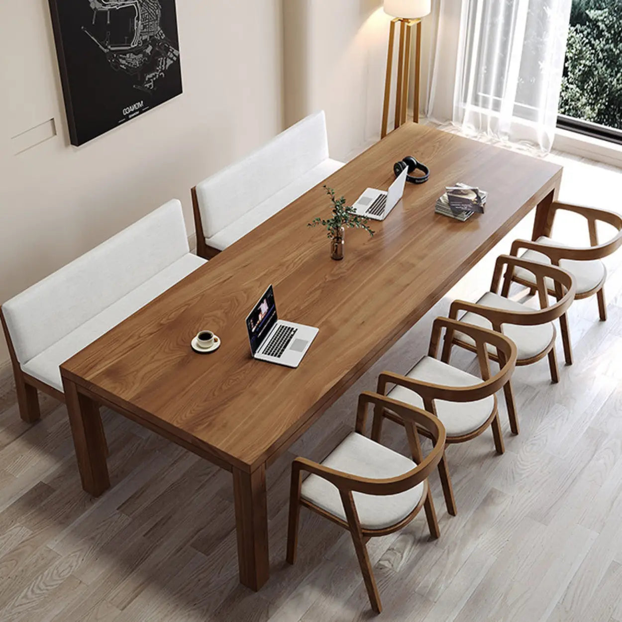 Brown Rectangular Writing Desk for Eight