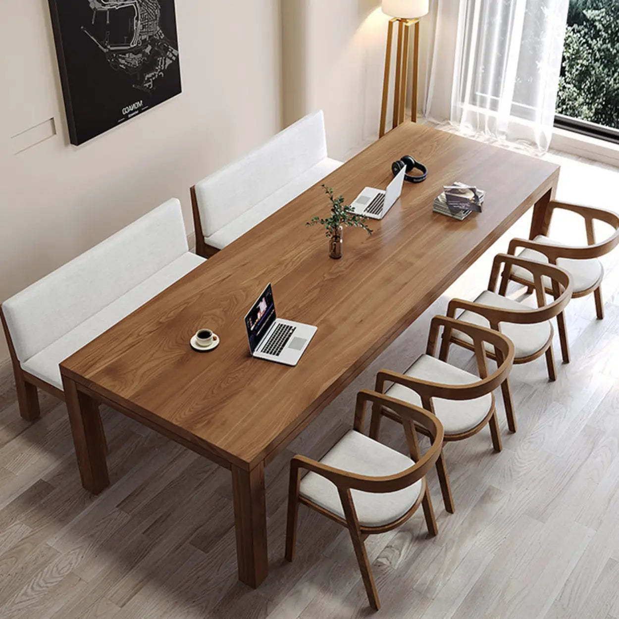 Brown Rectangular Writing Desk for Eight — Table Only